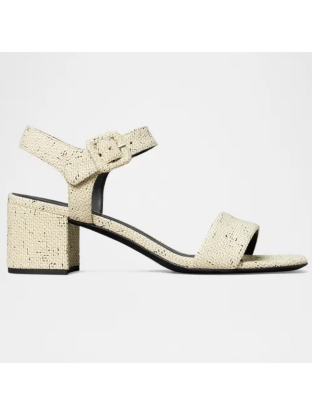 Tory Burch Double T City Block-Heel Chunky Tweed Boucle Cream Sandals Size 8.5